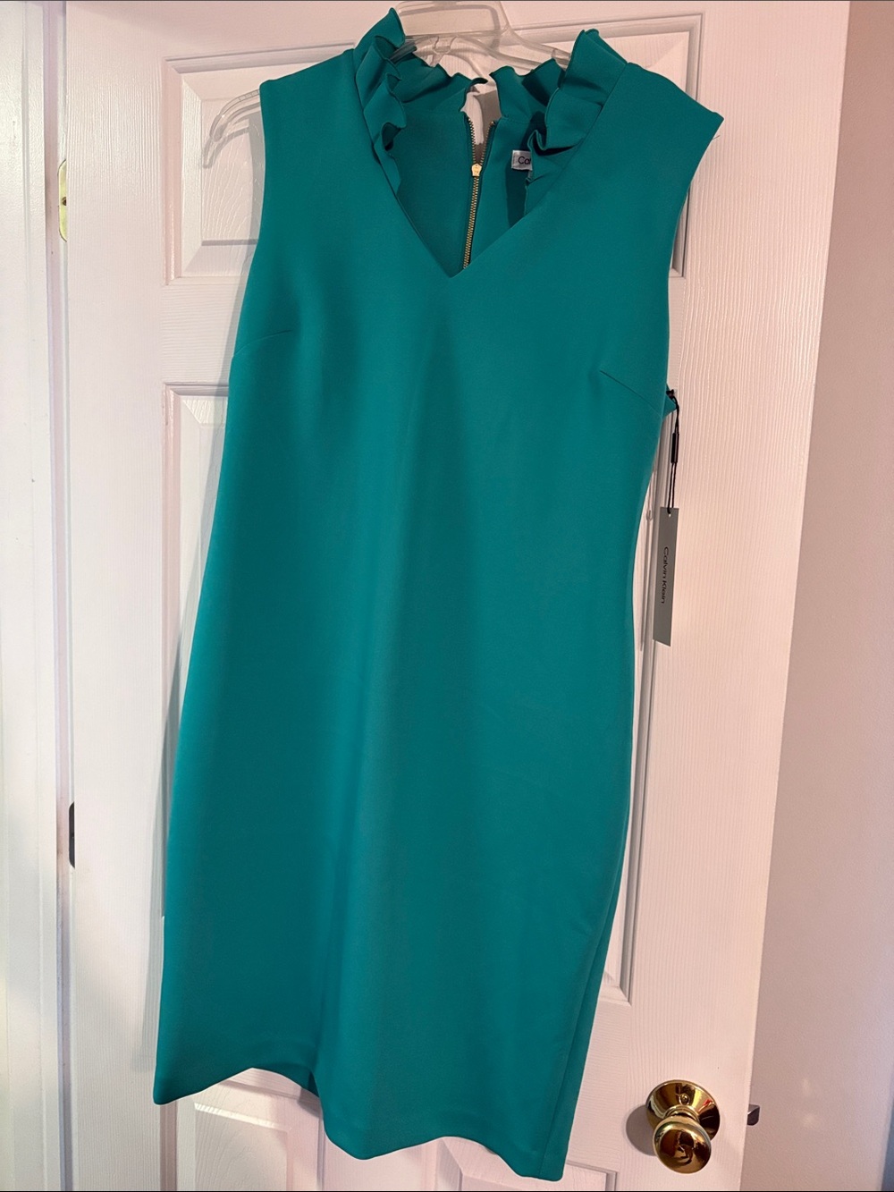 Calvin Klein Jungle Ruffle Neck Sheath Dress